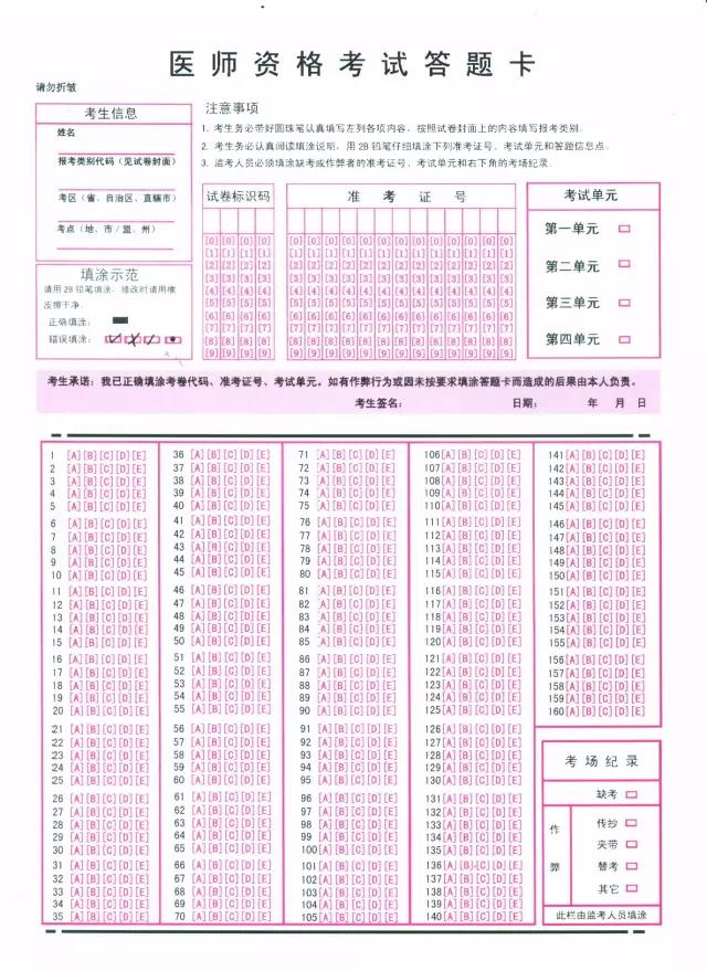 2018年临床执业医师笔试考试提醒及答题卡填涂指导